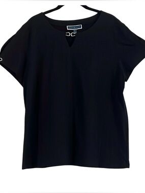 Karen Scott Black Short Sleeve Top with Metal Accents Size XL
